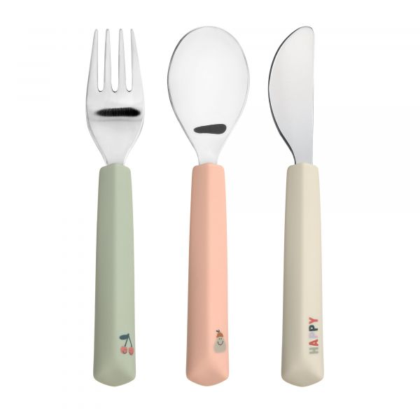 Lassig Cutlery with Silicone Handle 3 pcs - Happy Fruits Cherry