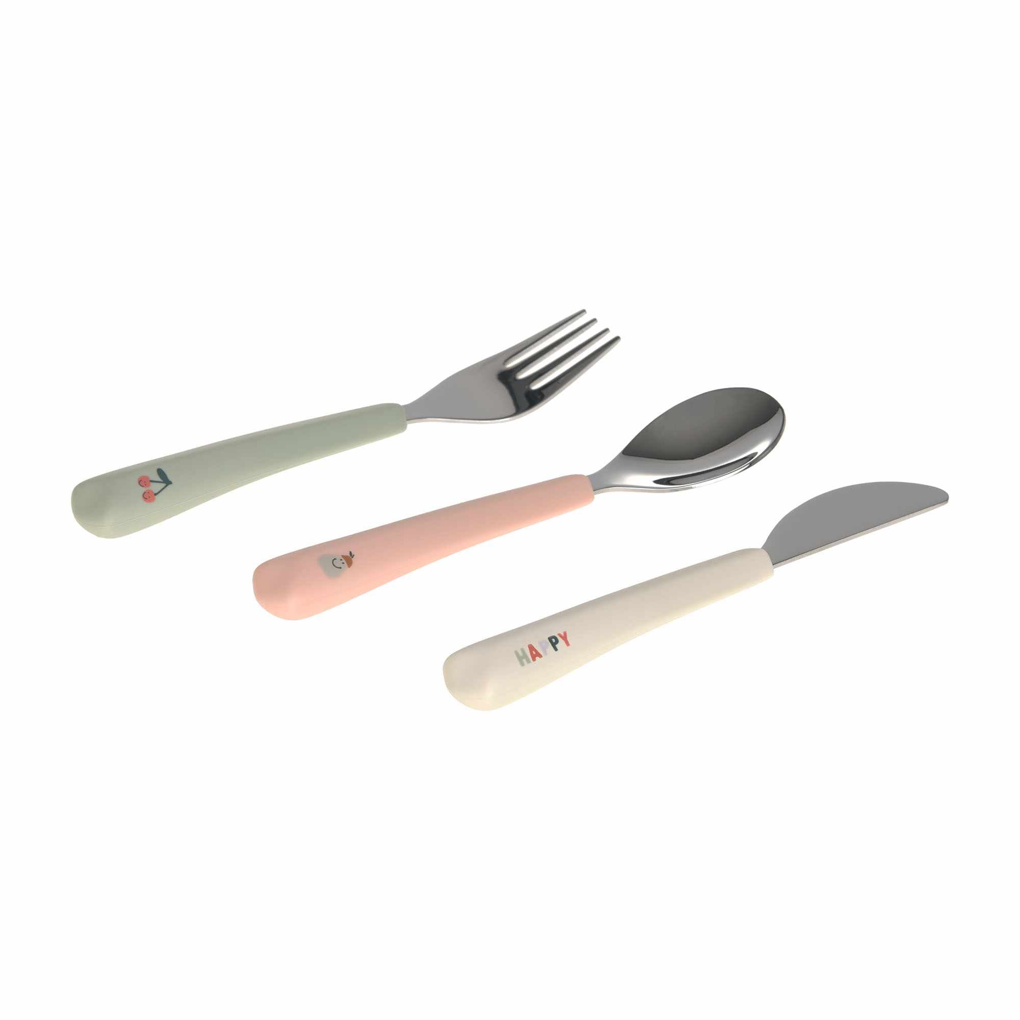 Lassig Cutlery with Silicone Handle 3 pcs - Happy Fruits Cherry