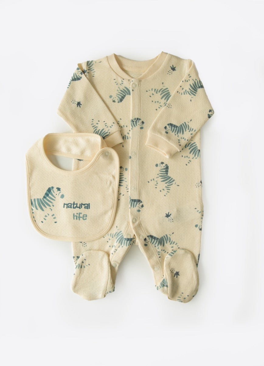 Kitikate ORGANIC PREMIUM TOUCAN WITH BIB ROMPER NATURAL