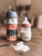 Beaba Formula Milk Container - 4 Compartments - Mineral Grey/Pink