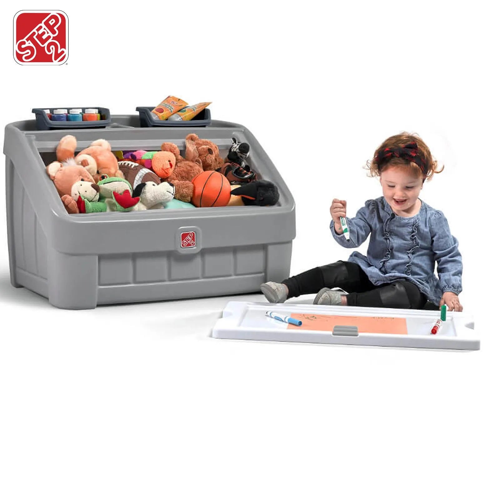 Step2 2-IN-1 TOY BOX & ART LID (GREY) - Kraft Carton