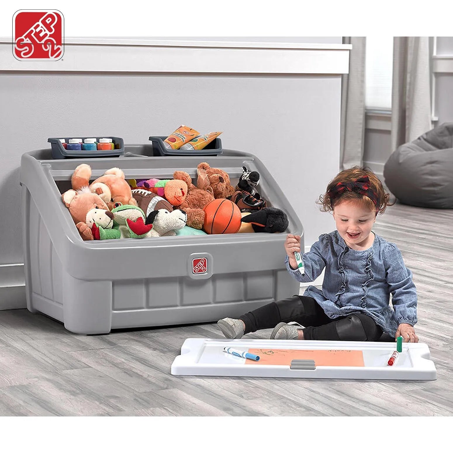 Step2 2-IN-1 TOY BOX & ART LID (GREY) - Kraft Carton