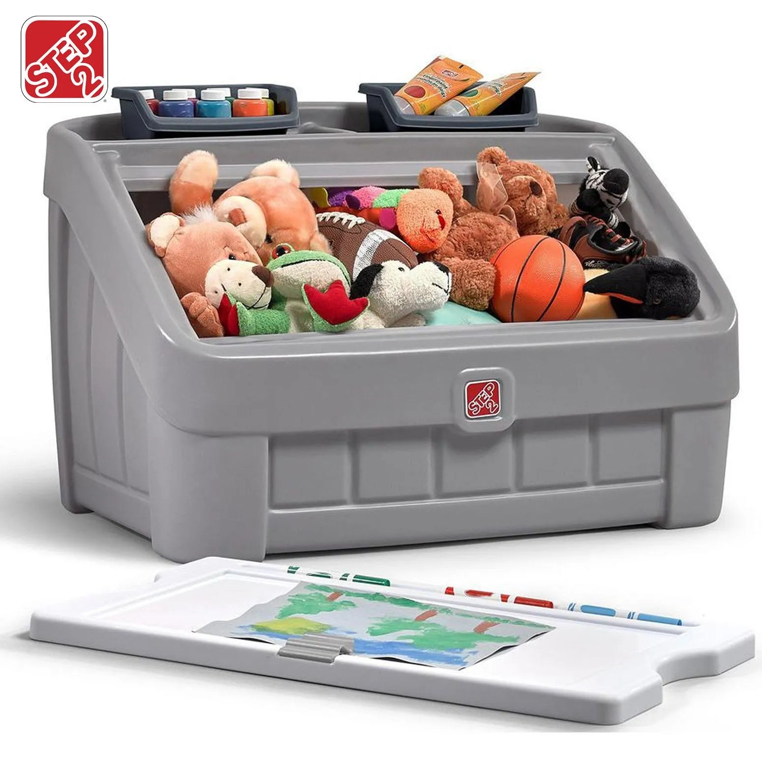 Step2 2-IN-1 TOY BOX & ART LID (GREY) - Kraft Carton