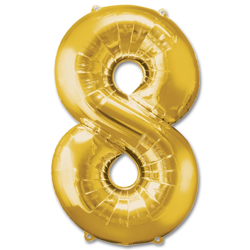 L34 NO.8 GOLD FOIL BALLOON 21X33"