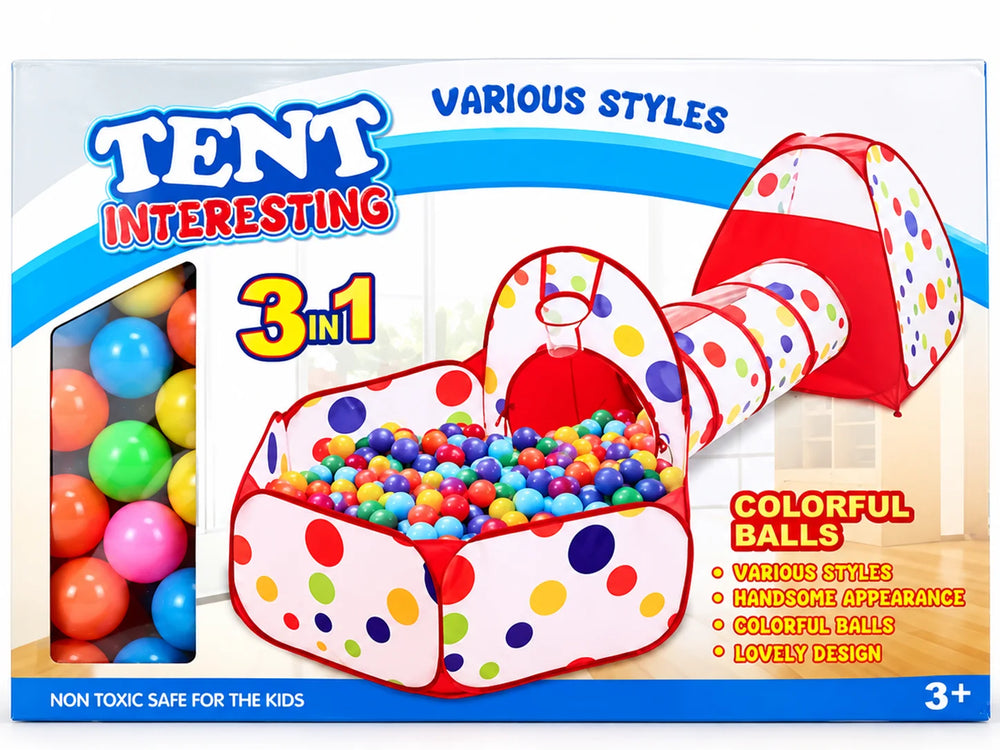 3-in-1 Play Tent with Tunnel & Ball Pit – 25 Balls