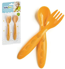 بيبي جيم - ملعقة وشوكة طعام اطفال - أصفر
