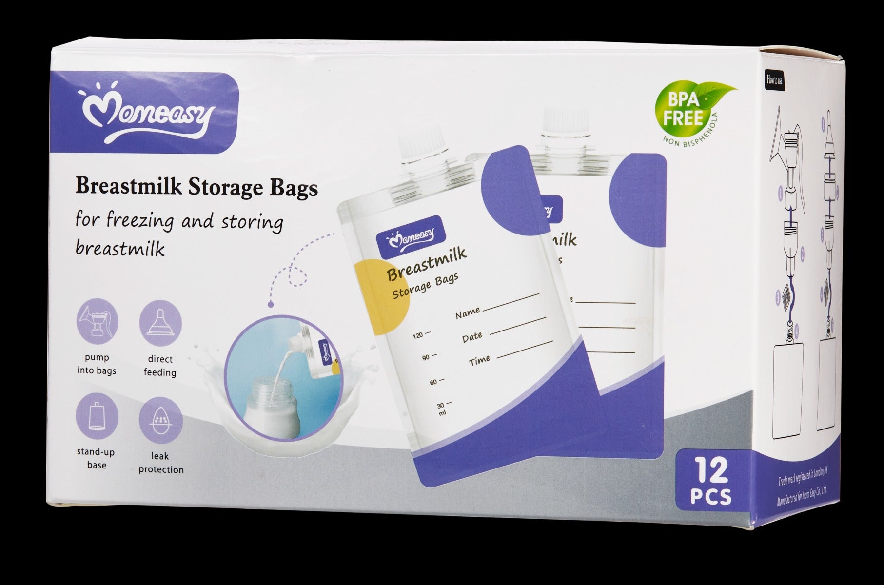 Baby bloom Momeasy 180ml * 12 pieces BPA Free Breast Milk Storage Bags With Connectors