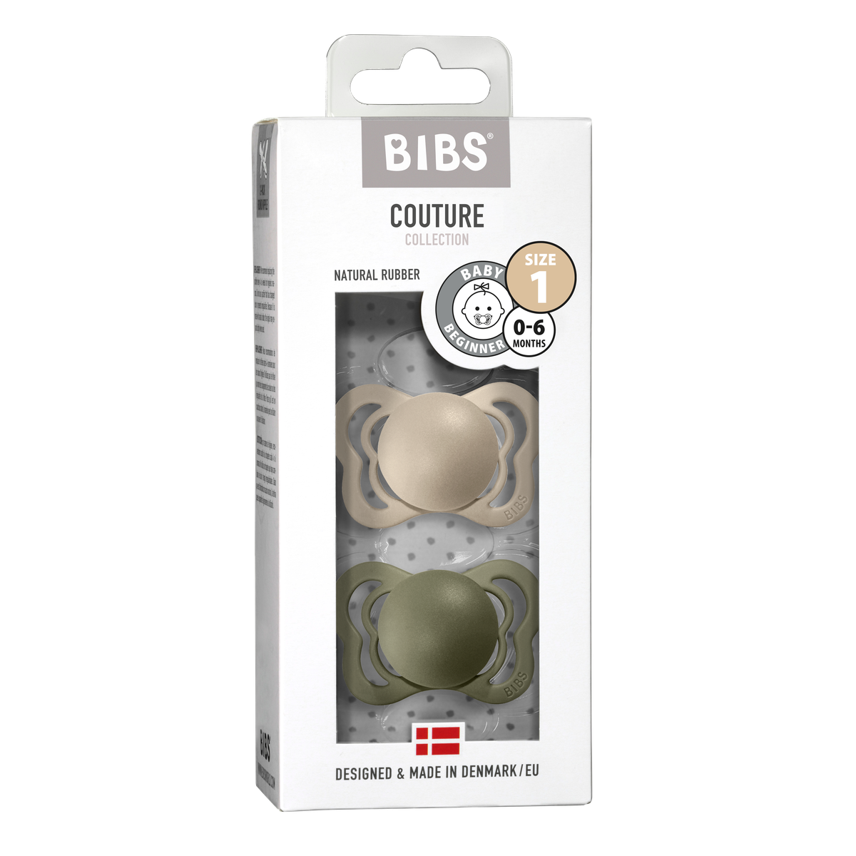 Bibs Pacifier Couture (Latex) Size 1 - Baby 0-6 Months 2pc - Vanilla