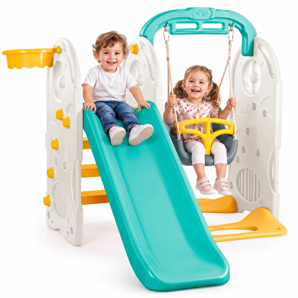 4-in-1 Playground – Slide, Swing & Basketball