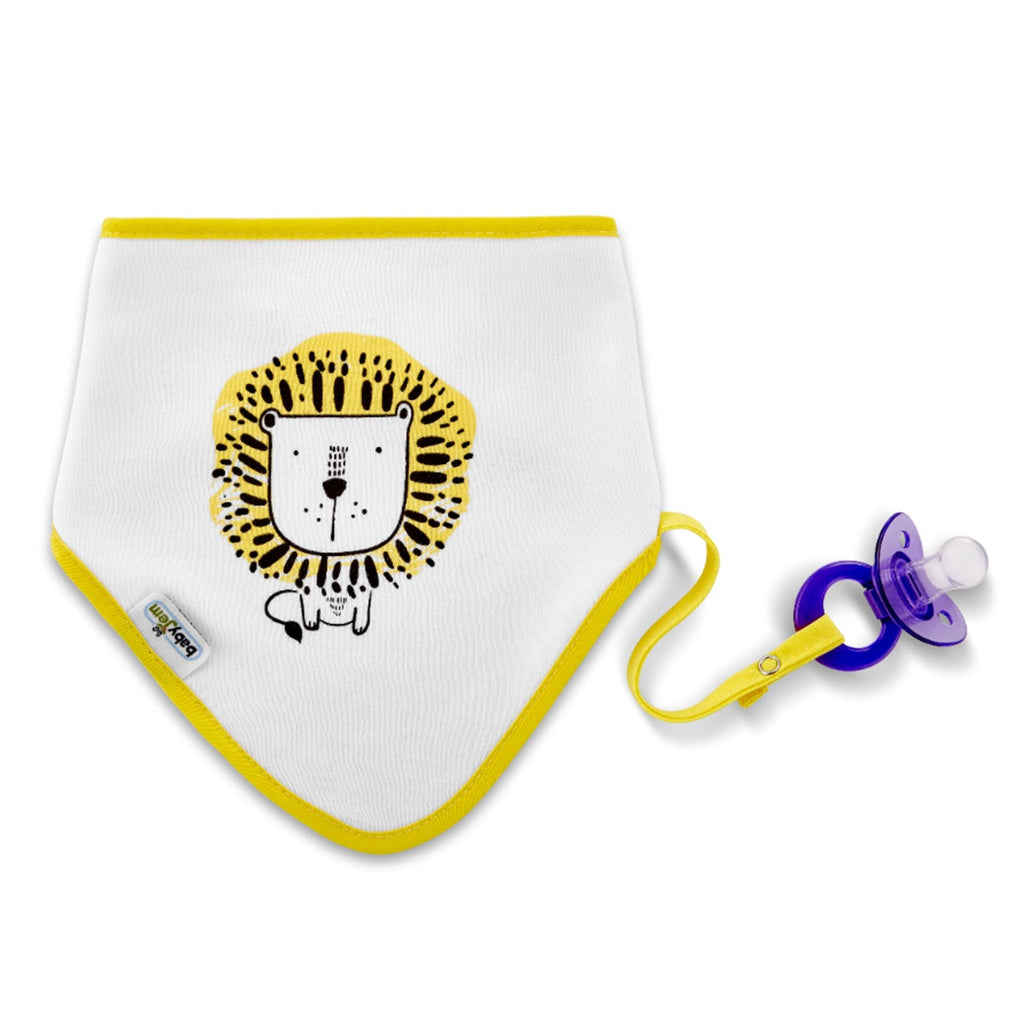 BABYJEM TRIANGLE BIB WITH PACIFIER HOLDER - LION