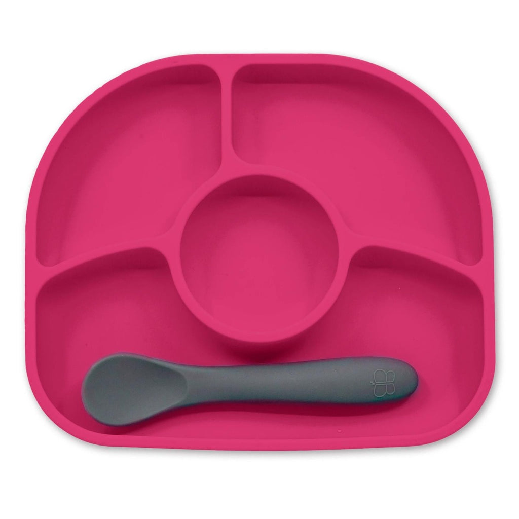 BBLUV Yümi Anti-Spill Silicone Plate & Spoon Set - Pink