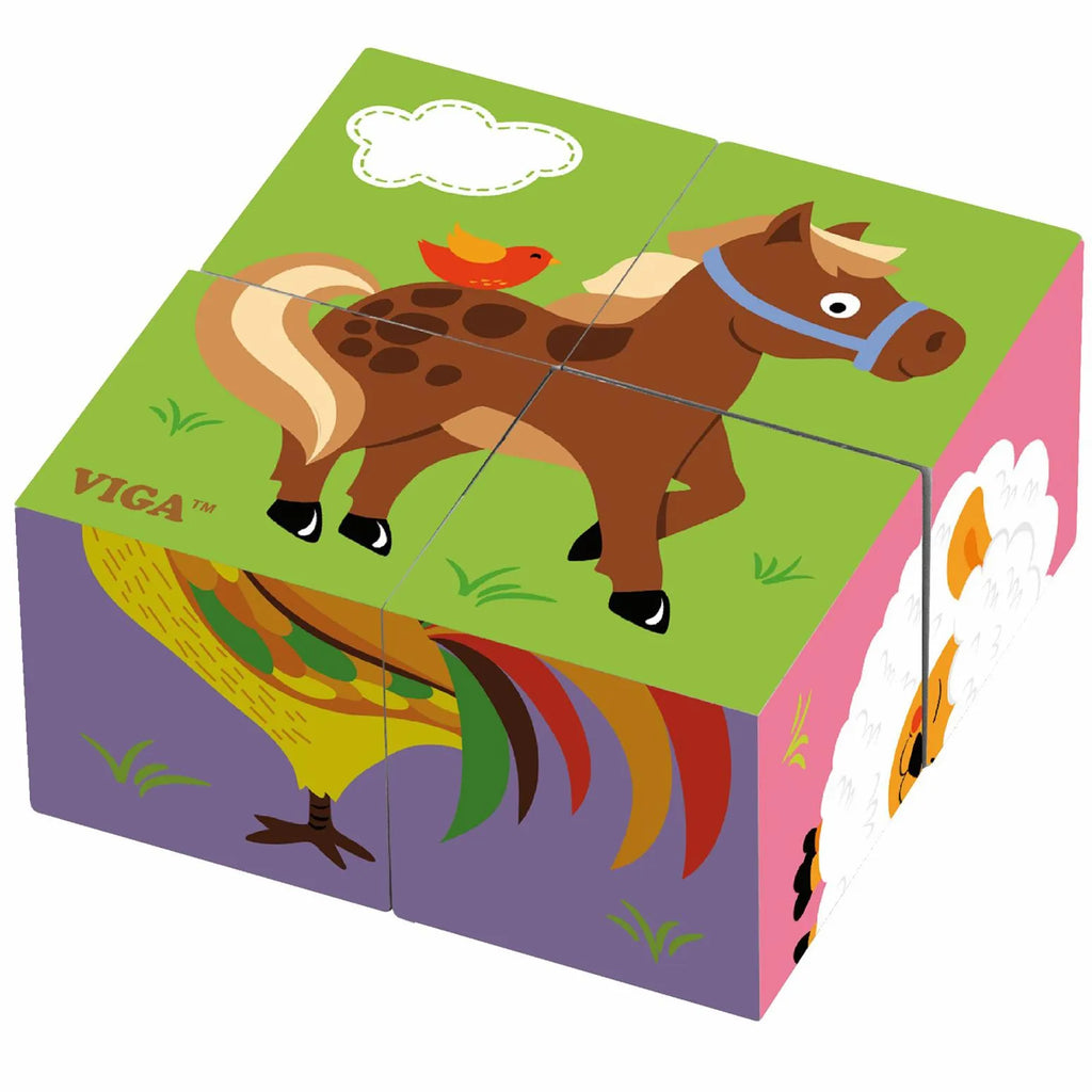 viga 6-side Cube Puzzle - Farm Animals