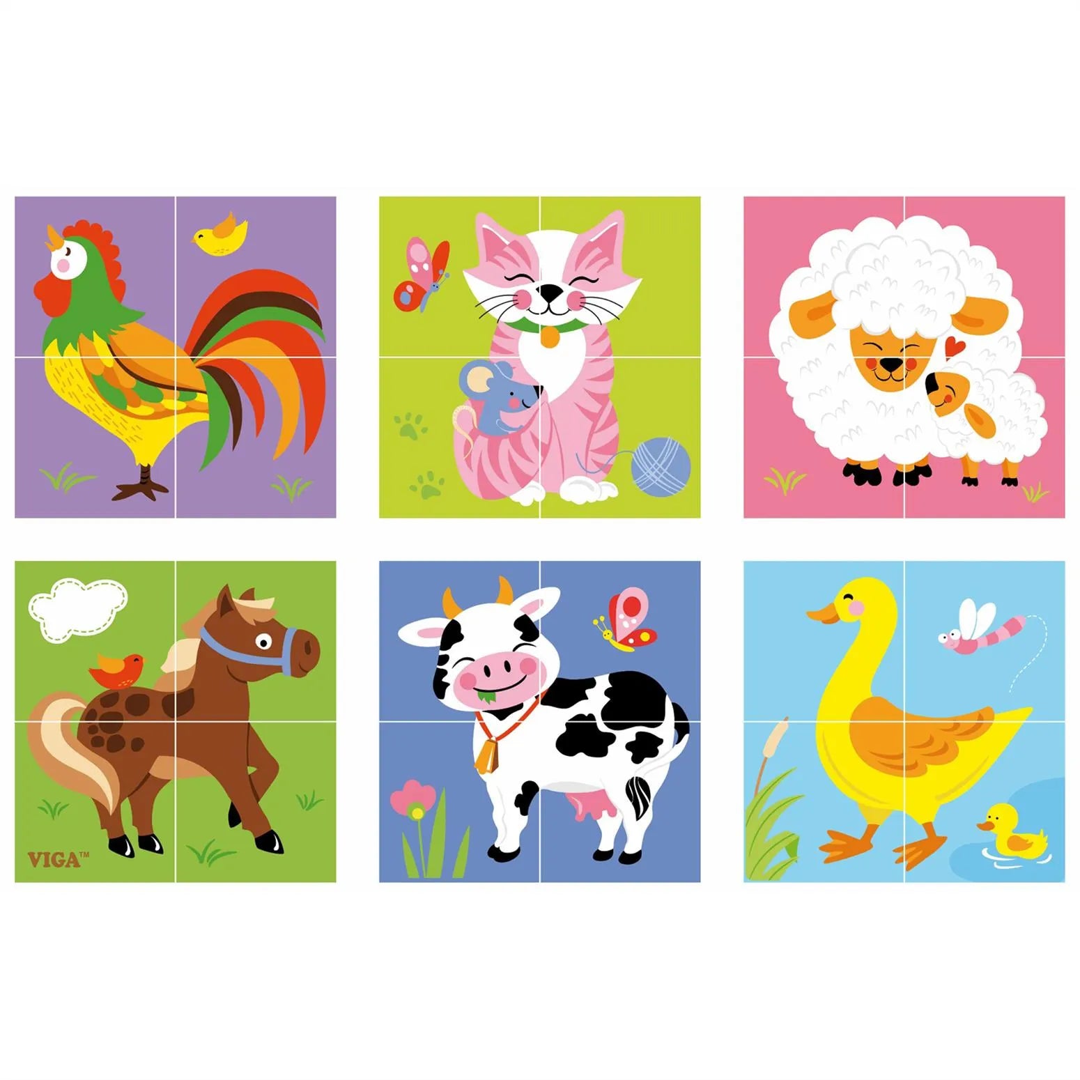 viga 6-side Cube Puzzle - Farm Animals