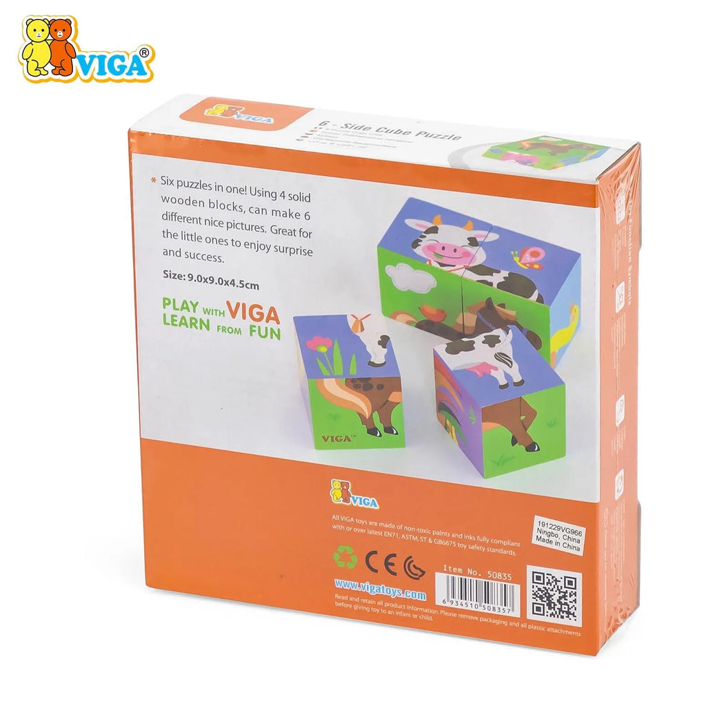viga 6-side Cube Puzzle - Farm Animals