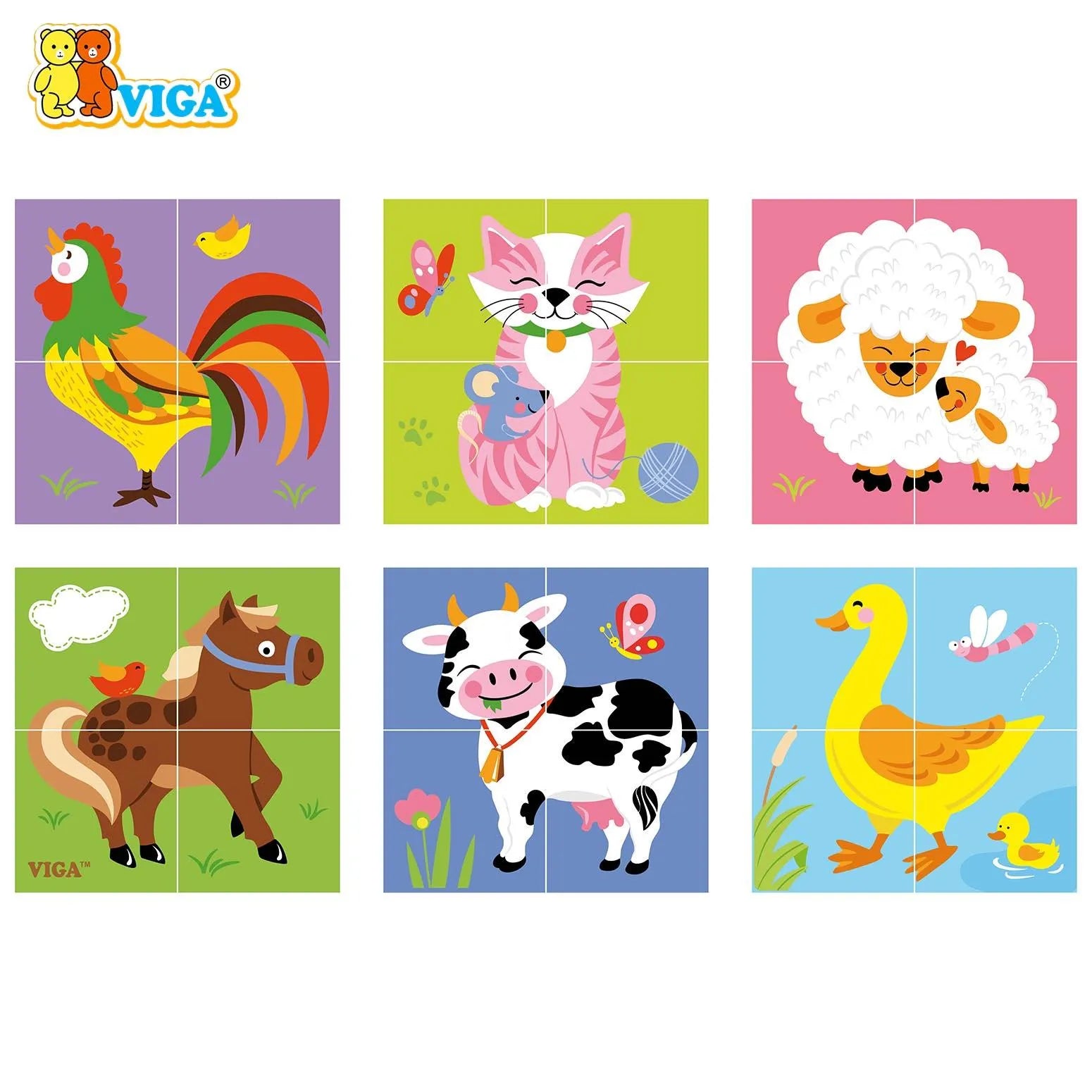 viga 6-side Cube Puzzle - Farm Animals