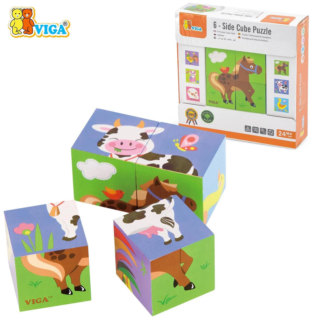 viga 6-side Cube Puzzle - Farm Animals