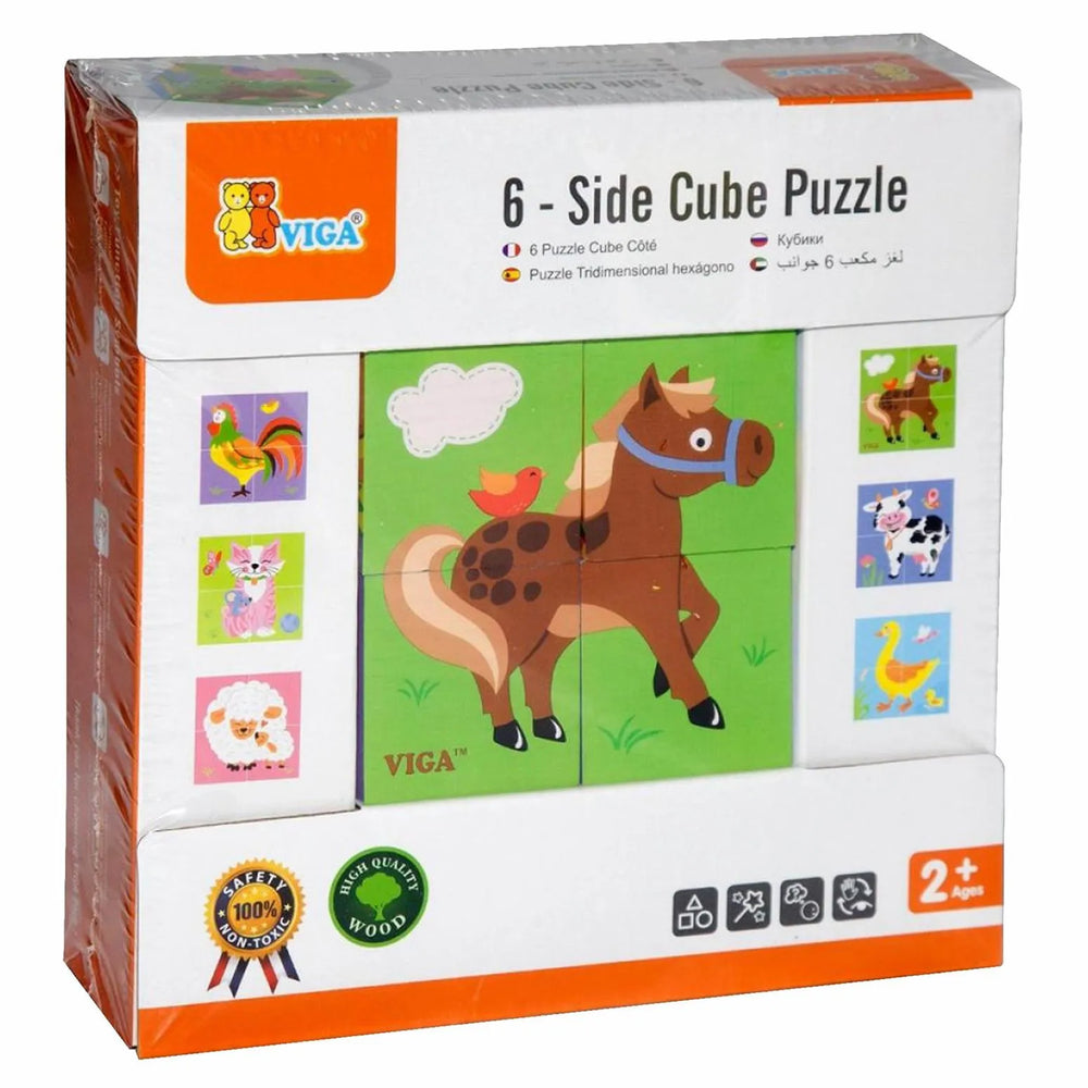 viga 6-side Cube Puzzle - Farm Animals