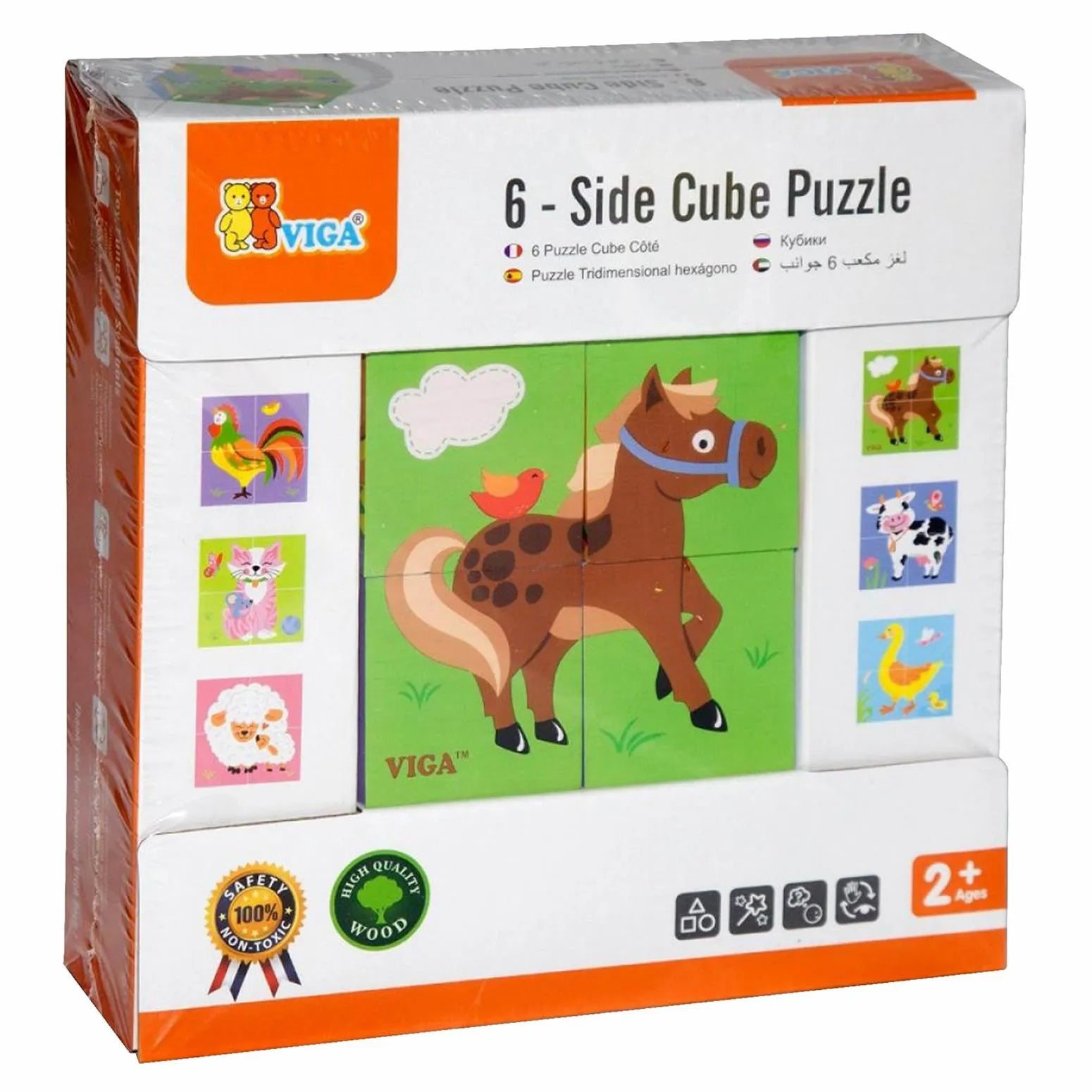 viga 6-side Cube Puzzle - Farm Animals