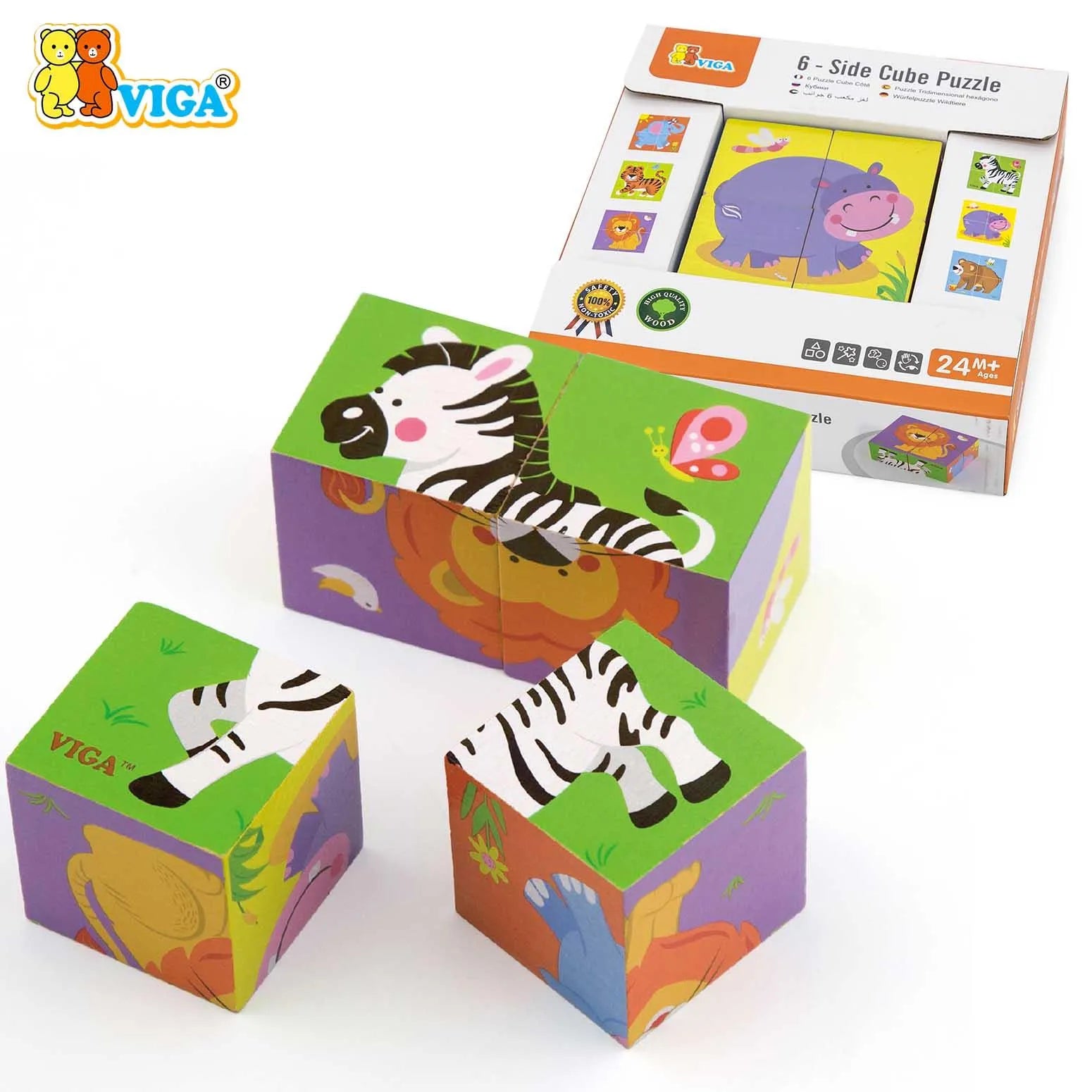 viga 6-side Cube Puzzle - Wild Animals