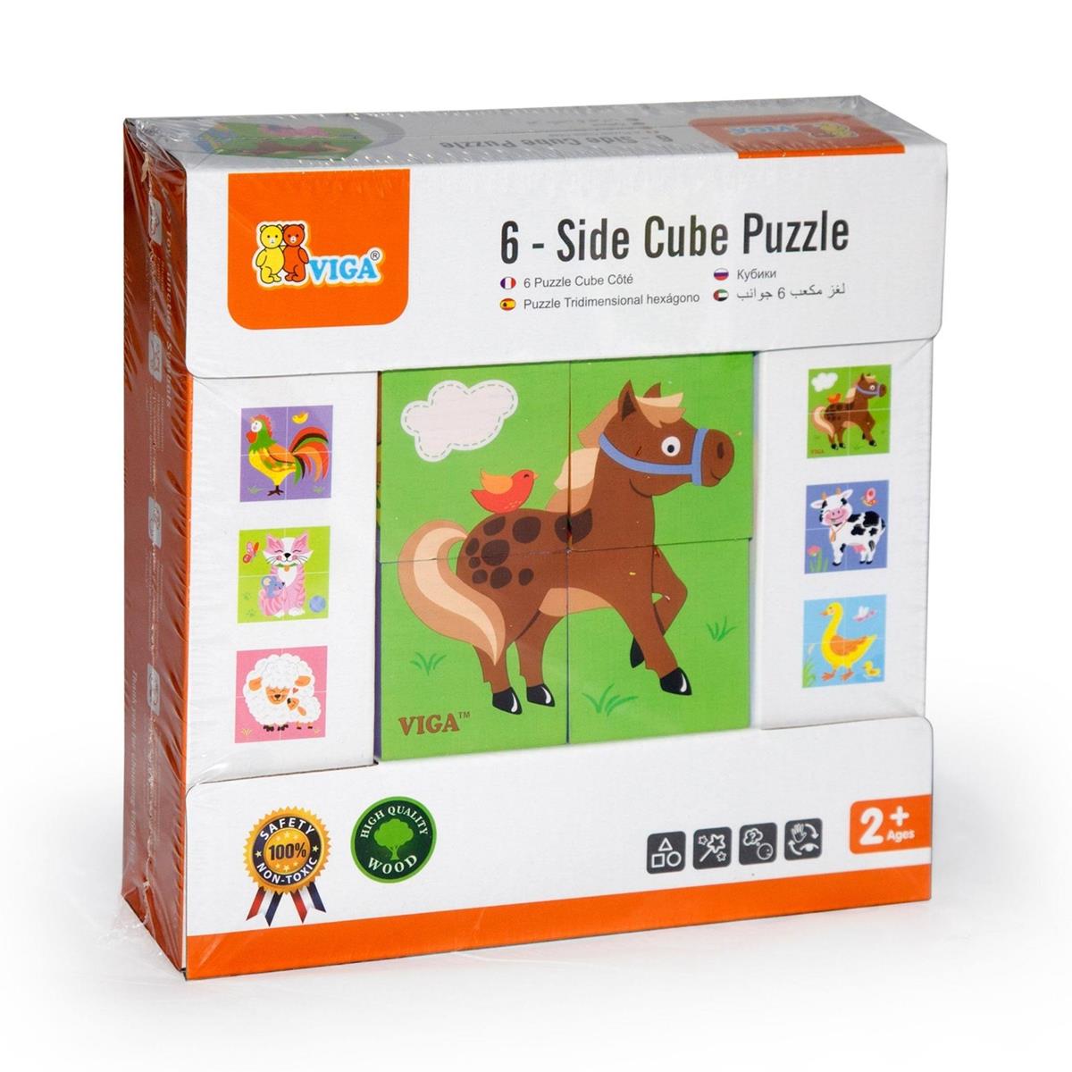 viga 6-side Cube Puzzle - Farm Animals