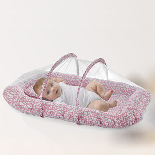 BABYJEM SLEEPİNG PAD WITH MOSQUİTO NET PİNK SQUARE DESIGN