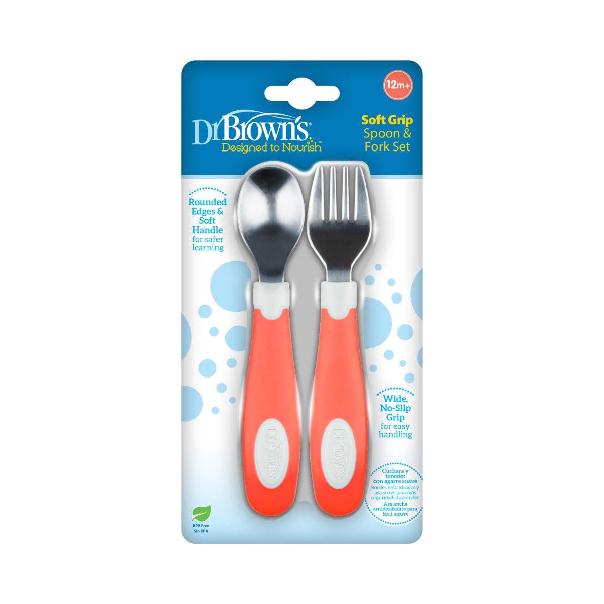 Dr.Brown's Soft Grip Spoon & Fork Set, Coral