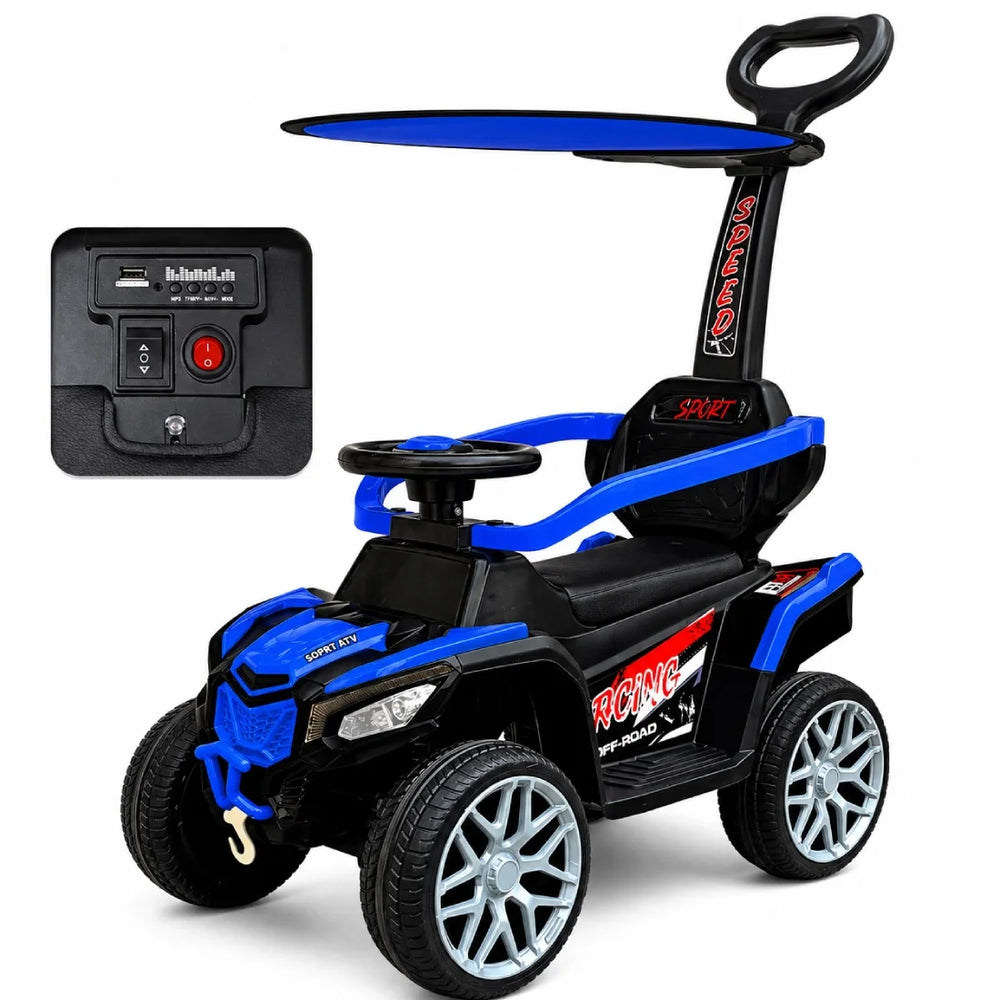 6V Kids Ride On Car with Canopy Leather Seat Bluetooth Lights