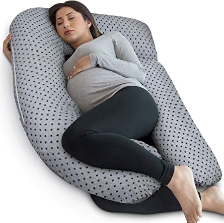 Pharmedoc U-Shape Pregnancy Pillow - Grey/Stars (Jersey Cover)