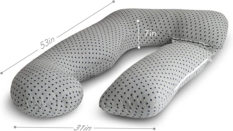 Pharmedoc U-Shape Pregnancy Pillow - Grey/Stars (Jersey Cover)