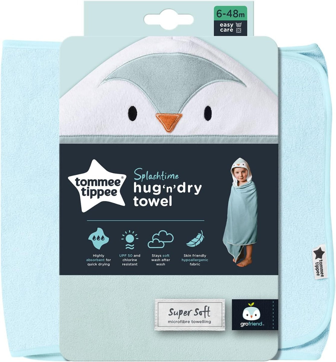 Tommee Tippee Splashtime  Hug ‘N’ Dry Hooded Towel 6-48 months, Blue