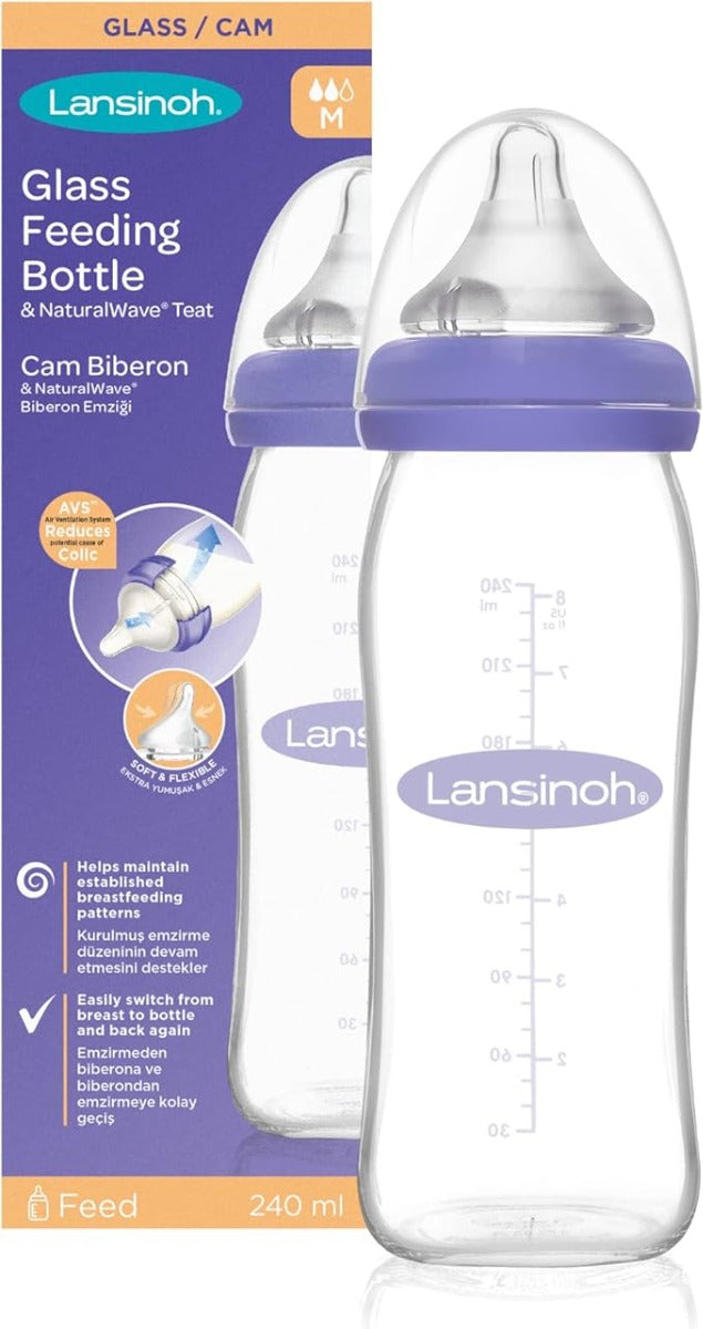 Lansinoh - Glass Baby Bottle with NaturalWave Medium Flow Teat 240 ml