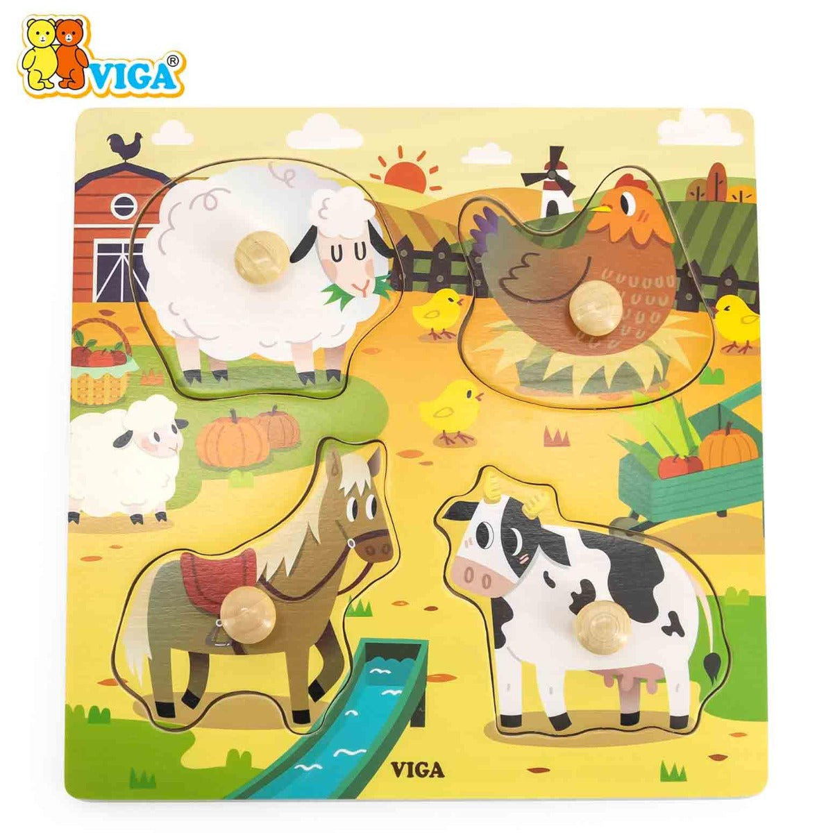 viga Wooden Knob Puzzle - Farm Animals