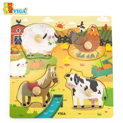 viga Wooden Knob Puzzle - Farm Animals