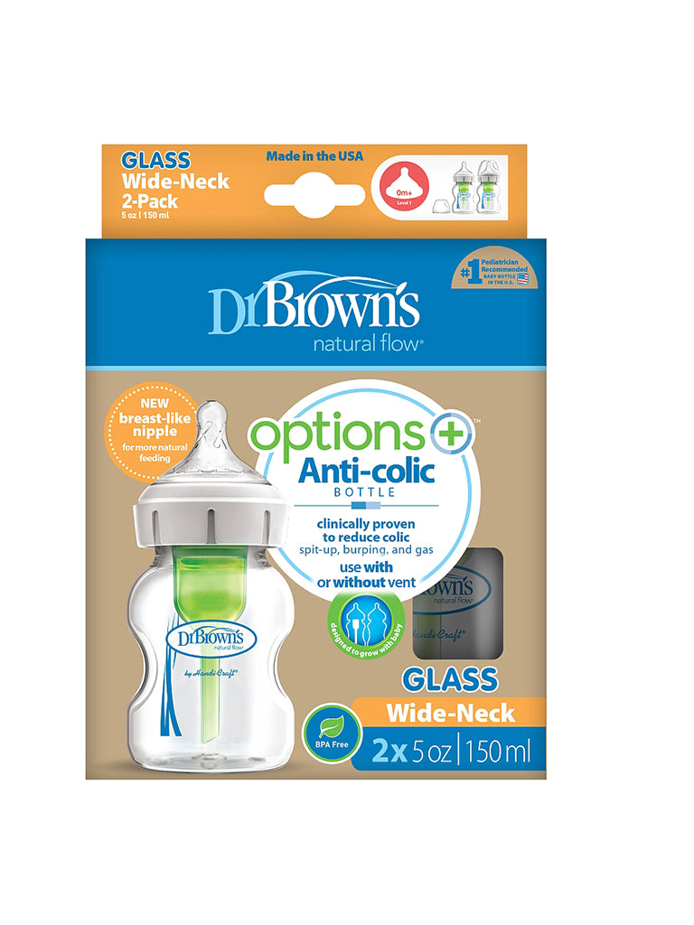 Dr Brown's 5 oz/150 ml Glass Wide-Neck Options+ Bottle, 2-Pack
