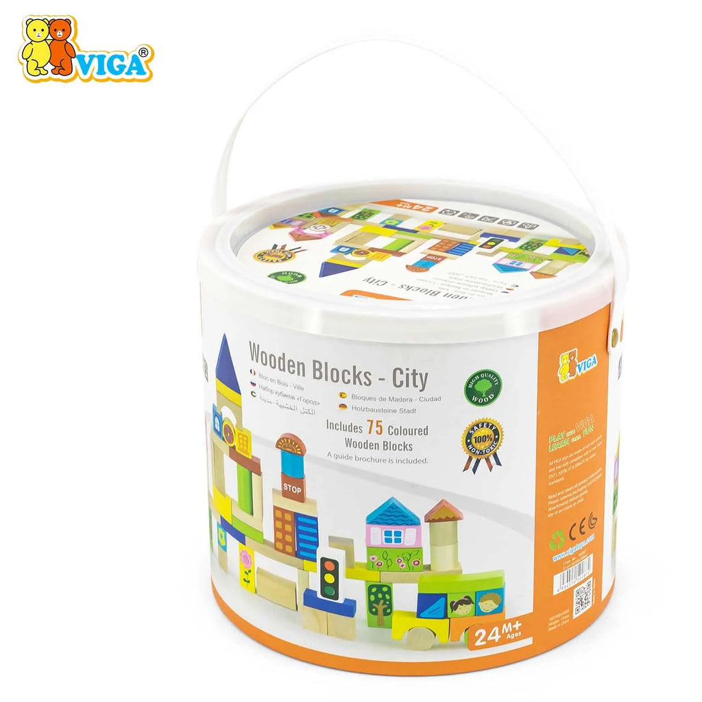 Viga Wooden Building Blocks 75 Pcs - City