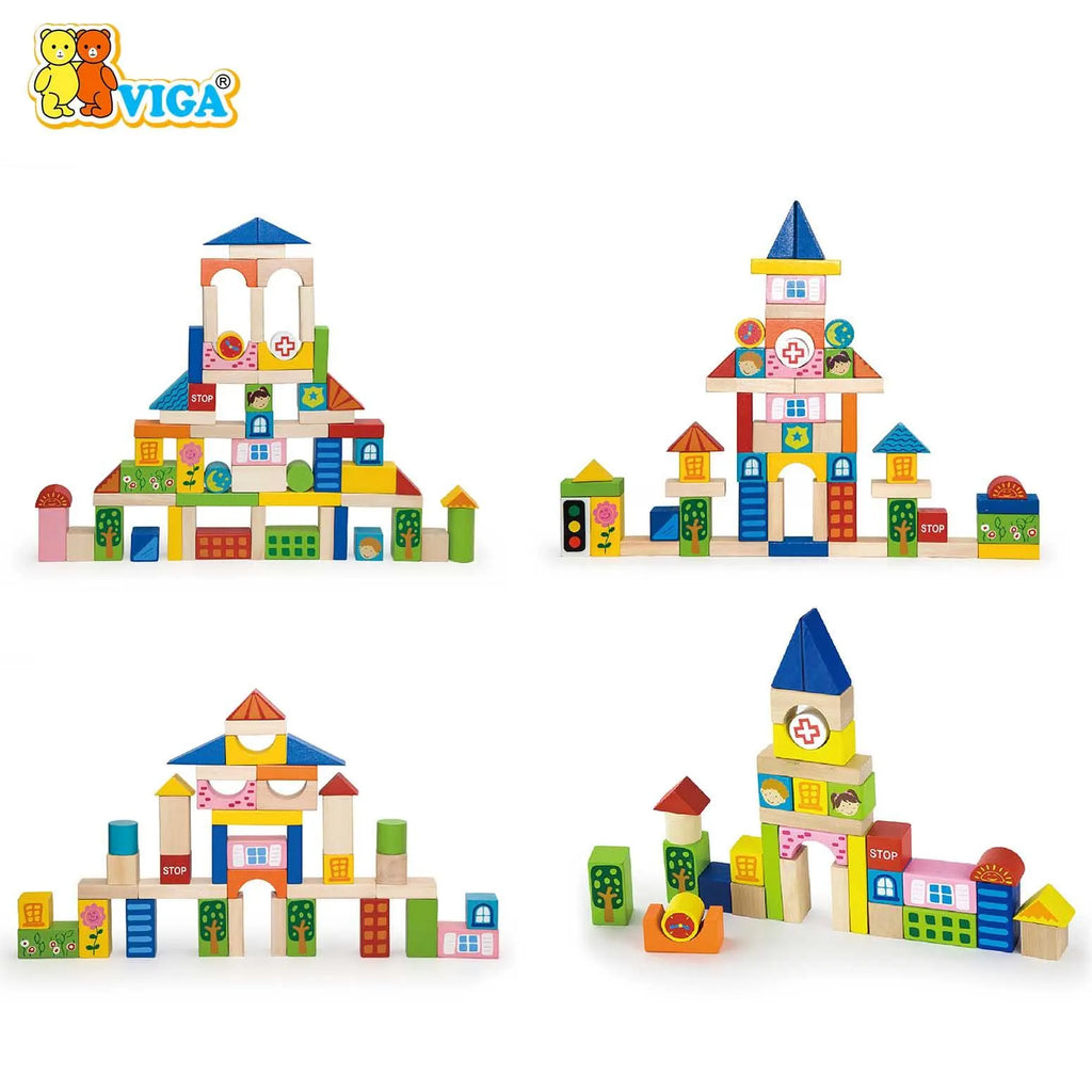 Viga Wooden Building Blocks 75 Pcs - City