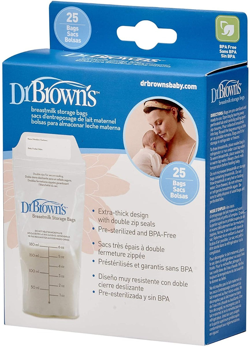 Dr Brown's Breastmilk Storage Bag (6 oz / 180 ml), 25-Pack