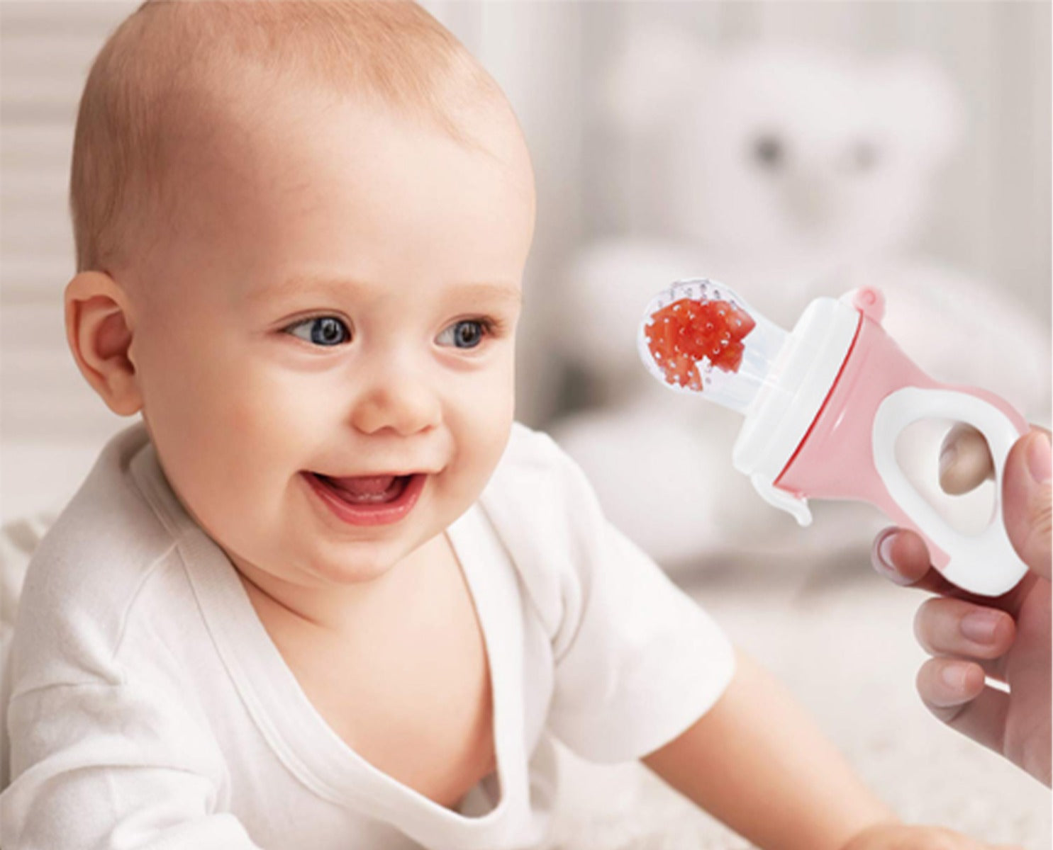 BABYJEM SILICON FRUIT VEGETABLE SUCK /PACIFIER PINK