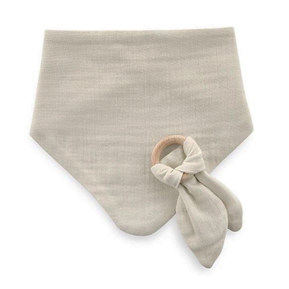 BABYJEM MUSLIN BIB WITH TEETHER ECRU