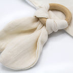 BABYJEM MUSLIN BIB WITH TEETHER ECRU