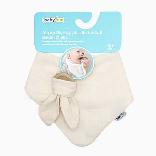 BABYJEM MUSLIN BIB WITH TEETHER ECRU