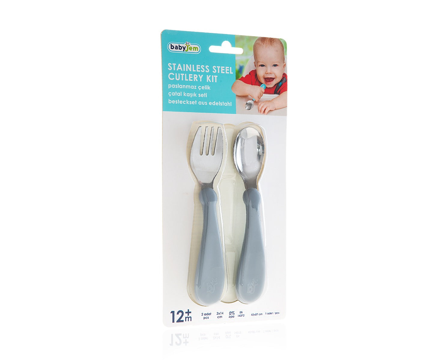 BABYJEM STEEL SPOON AND FORK GREY