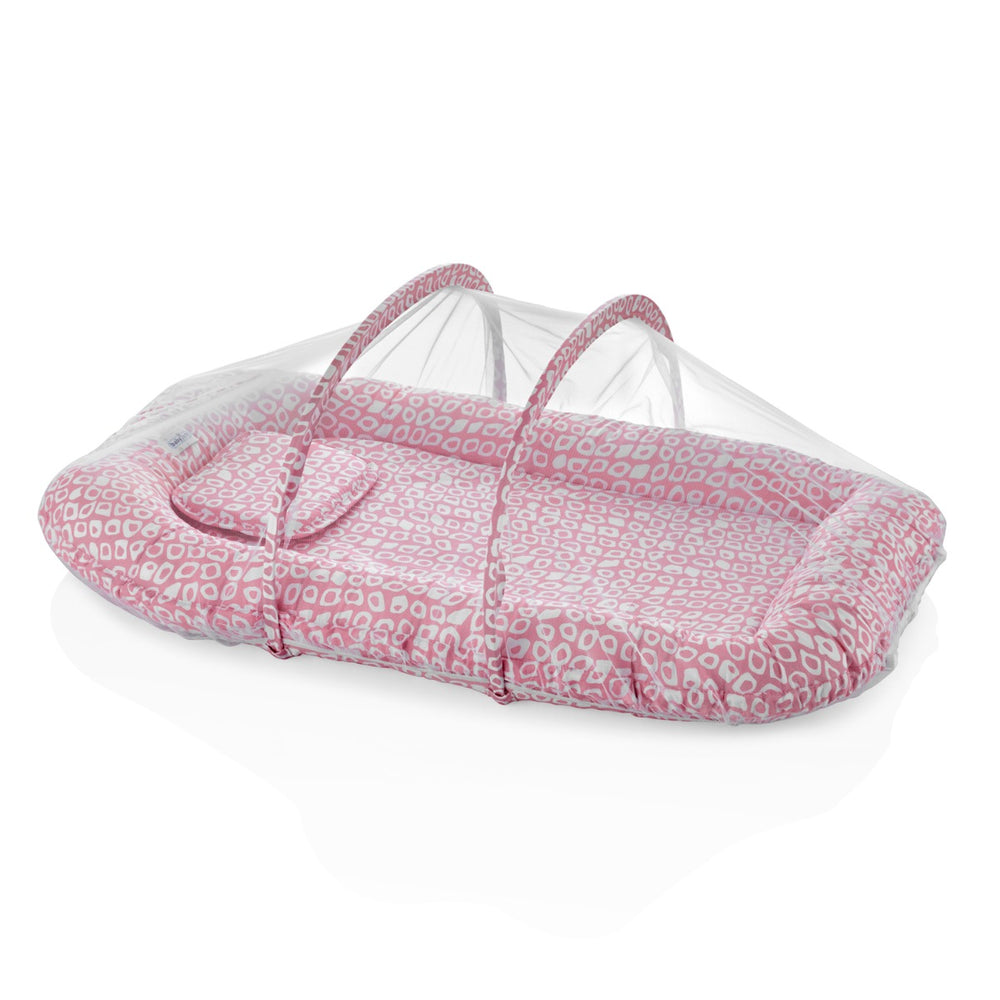 BABYJEM SLEEPİNG PAD WITH MOSQUİTO NET PİNK SQUARE DESIGN