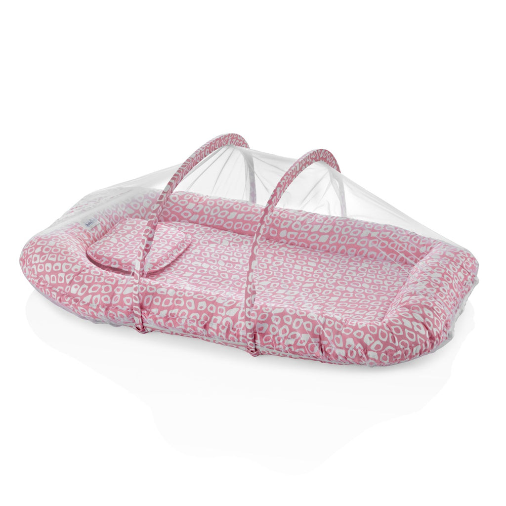 BABYJEM SLEEPİNG PAD WITH MOSQUİTO NET PİNK SQUARE DESIGN