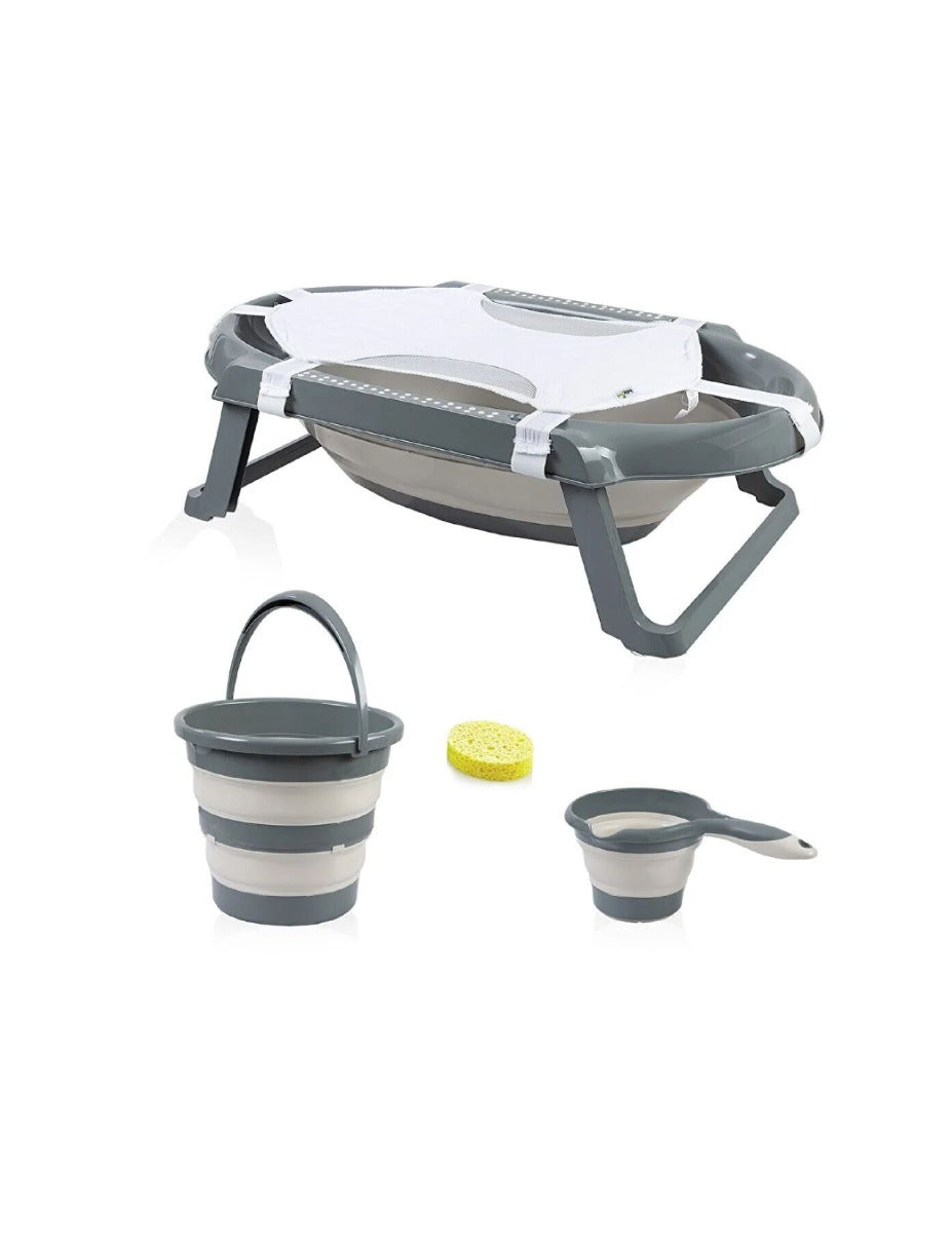 بيبي جيم - مجموعة حوض الاستحمام القابلة للطي 5 قطع- رمادي