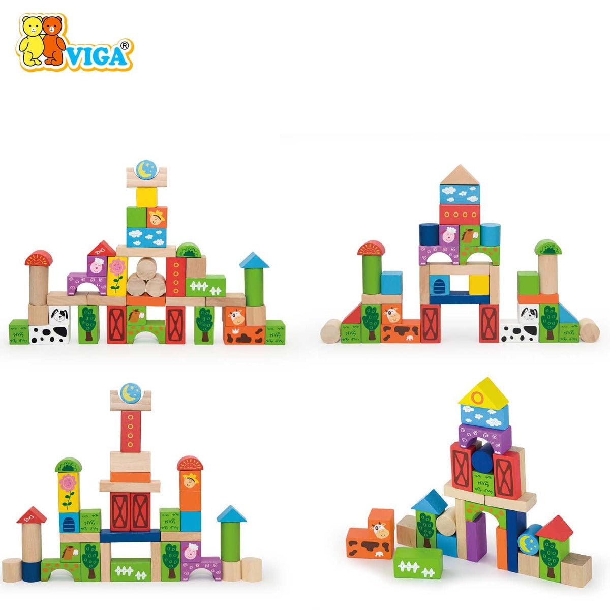Viga Wooden Building Blocks 50 Pcs - Farm
