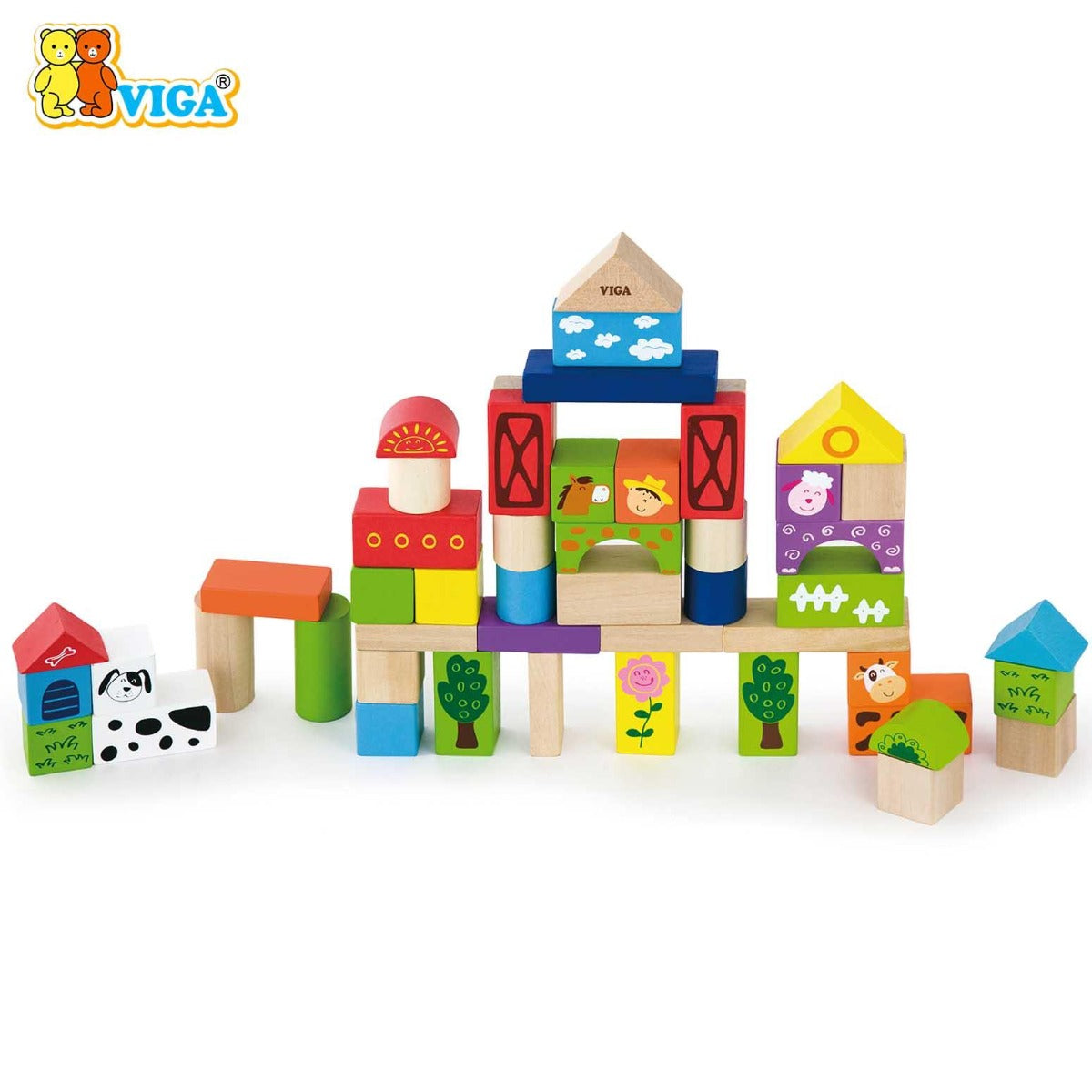 Viga Wooden Building Blocks 50 Pcs - Farm
