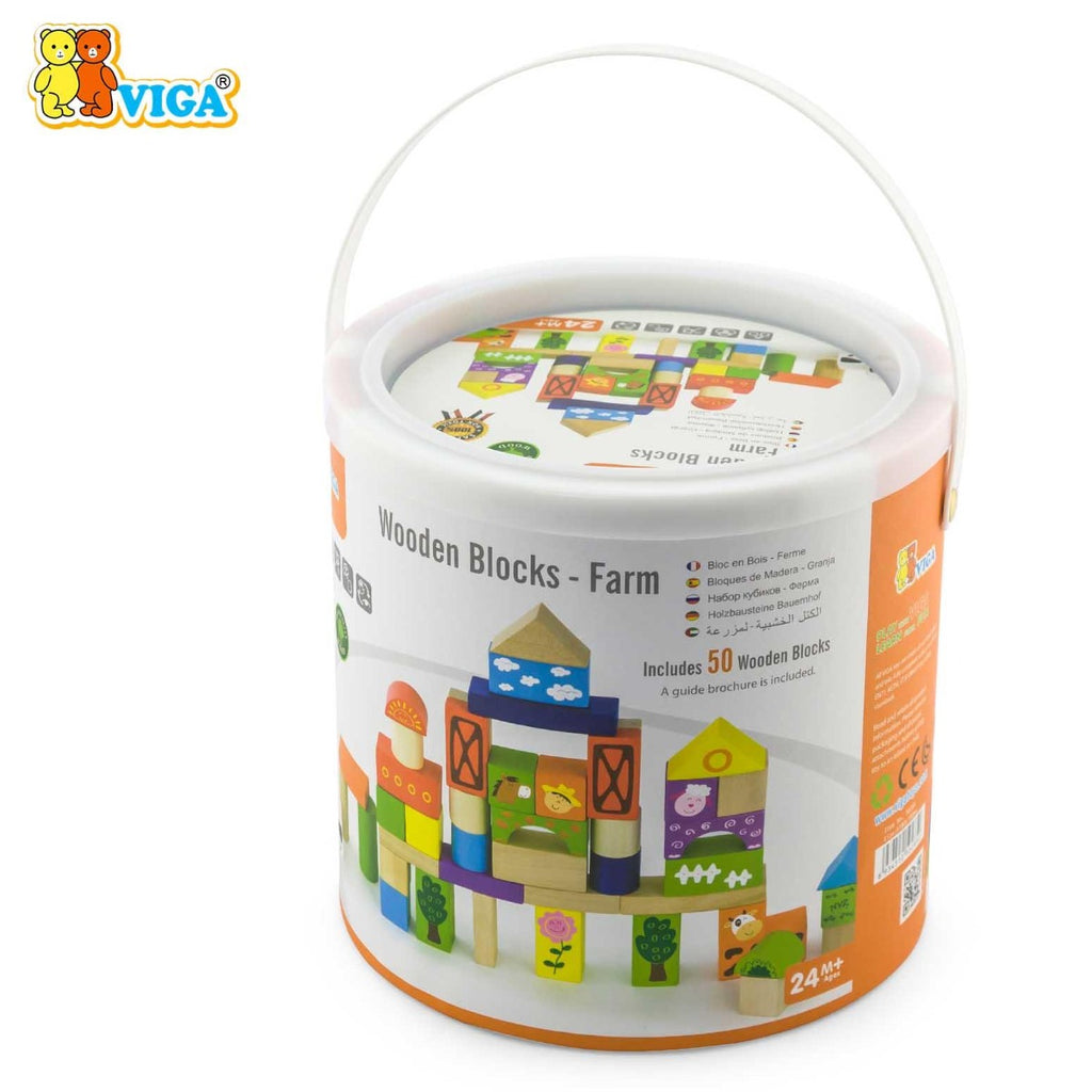 Viga Wooden Building Blocks 50 Pcs - Farm
