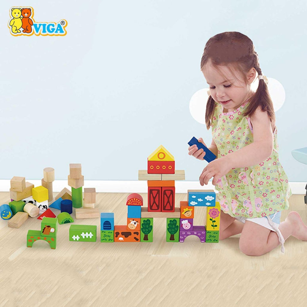Viga Wooden Building Blocks 50 Pcs - Farm