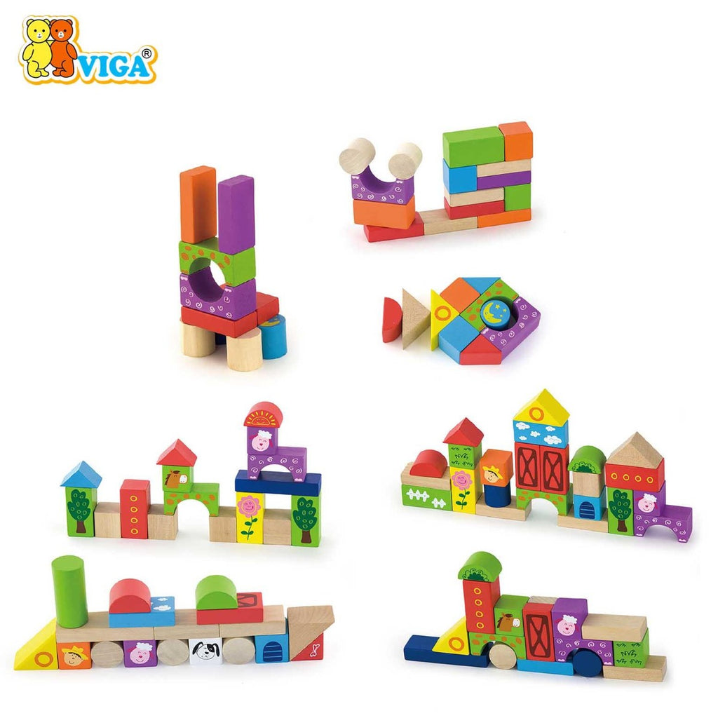 Viga Wooden Building Blocks 50 Pcs - Farm